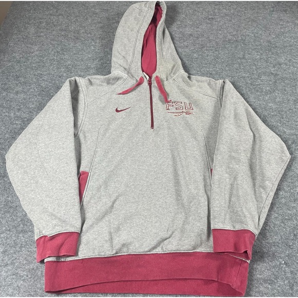 VTG Florida State Seminoles Hoodie Mens‎ Small Gray Embroidered 1/4 Zip Swoosh - Picture 1 of 15